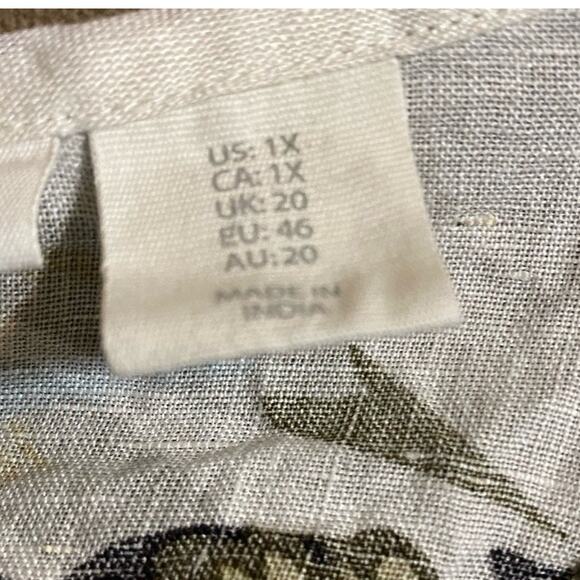 C&C California White Tropical Leaf Print Linen Short Sleeve Blouse Plus Size 1X - Picture 6 of 7